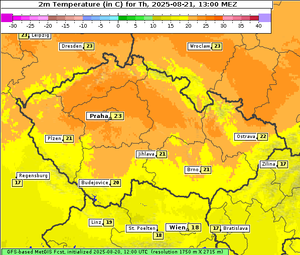 Temperatur, 21. 8. 2025