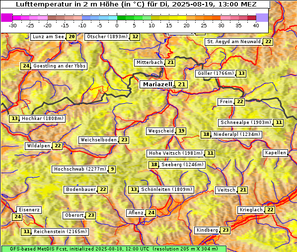 Temperatur, 19. 8. 2025