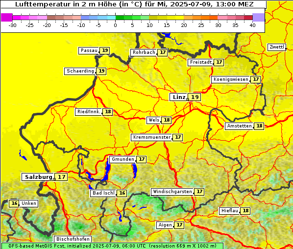 Temperatur, 9. 7. 2025