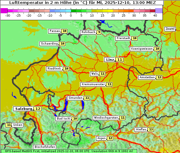 Temperatur, 10. 12. 2025