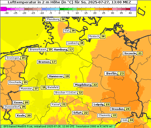 Temperatur, 27. 7. 2025