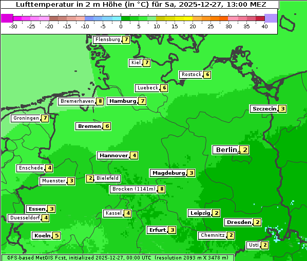 Temperatur, 27. 12. 2025