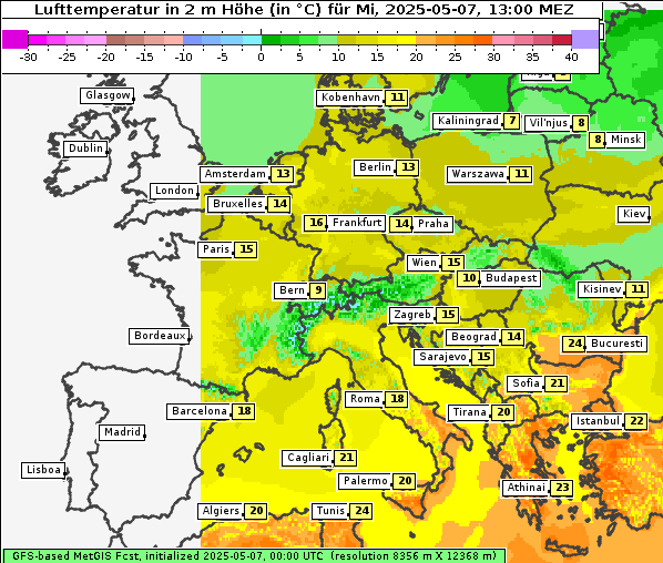 Temperatur, 7. 5. 2025