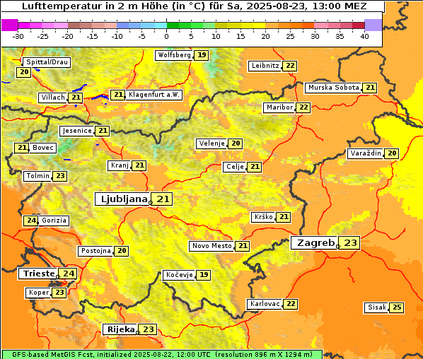 Temperatur, 23. 8. 2025