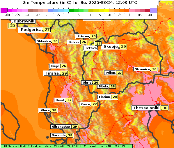 Temperatur, 24. 8. 2025