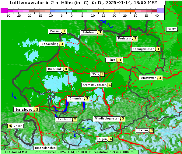 Temperatur, 14. 1. 2025