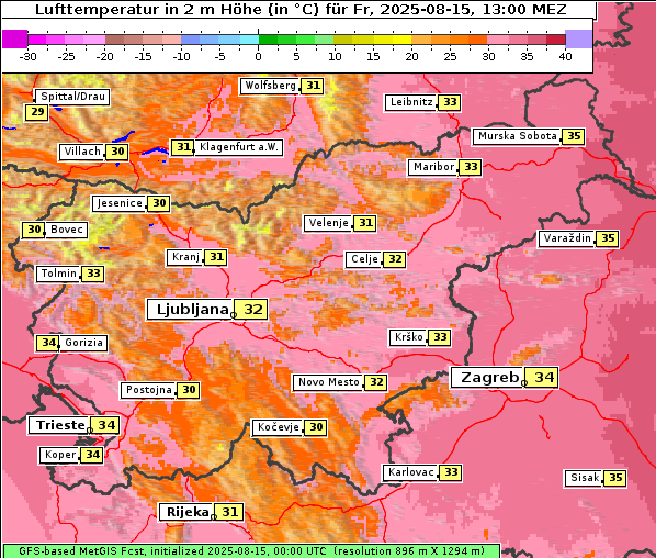 Temperatur, 15. 8. 2025