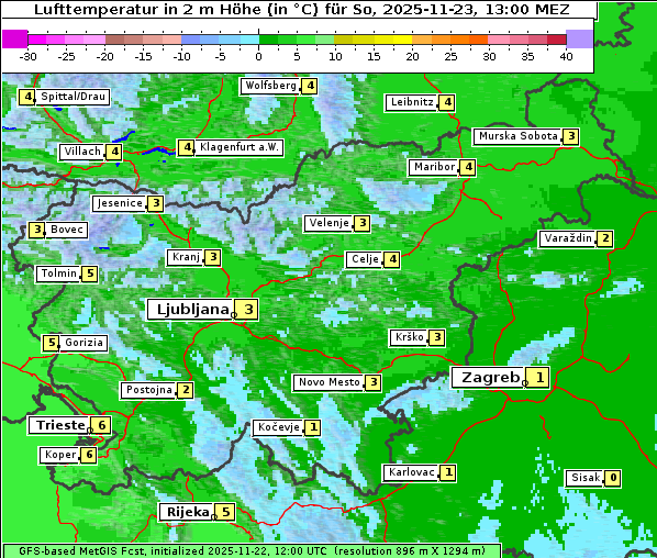 Temperatur, 23. 11. 2025
