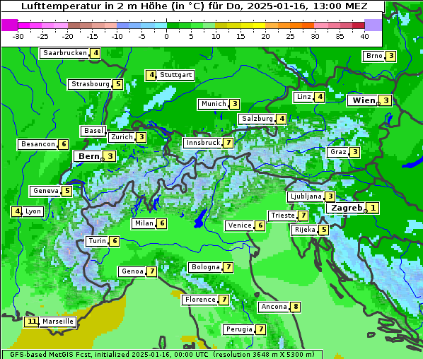 Temperatur, 16. 1. 2025