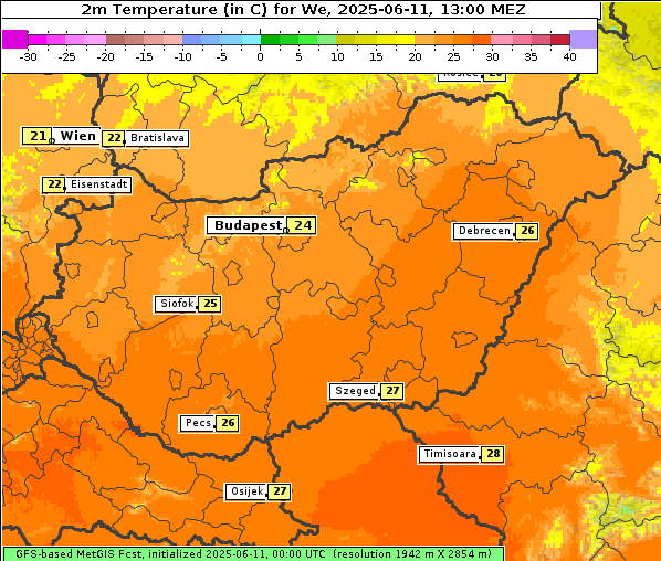 Temperatur, 11. 6. 2025