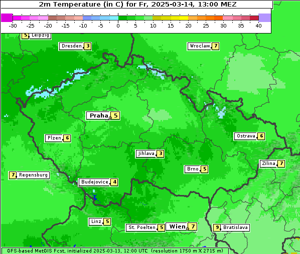 Temperatur, 14. 3. 2025