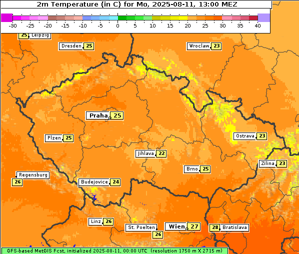 Temperatur, 11. 8. 2025