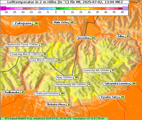 Temperatur, 2. 7. 2025