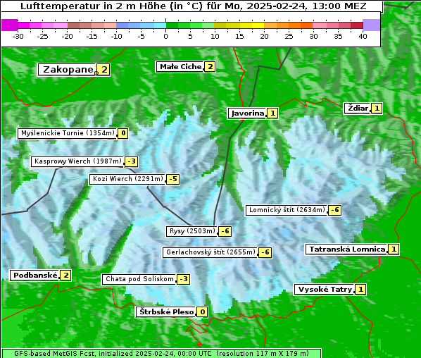 Temperatur, 24. 2. 2025