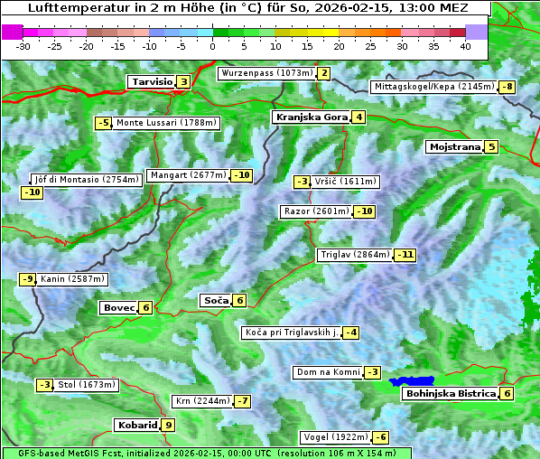 Temperatur, 15. 2. 2026