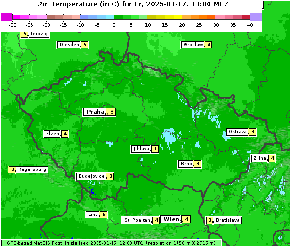 Temperatur, 17. 1. 2025