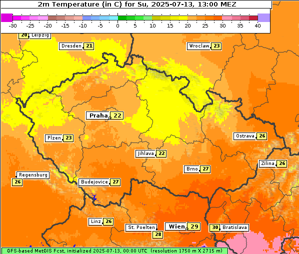 Temperatur, 13. 7. 2025