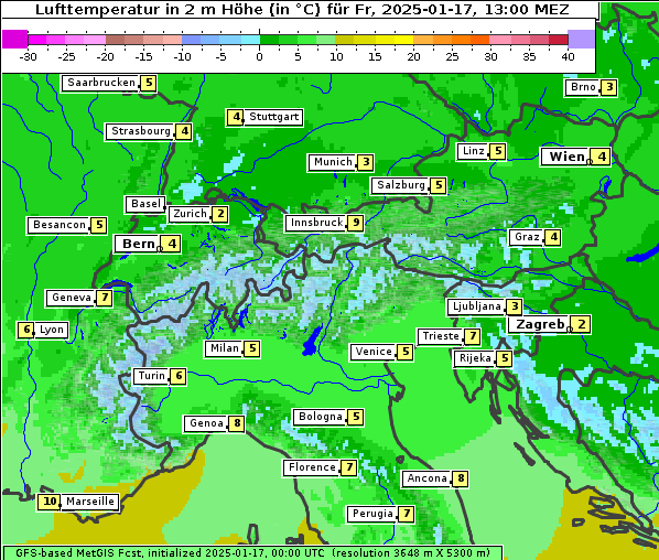 Temperatur, 17. 1. 2025