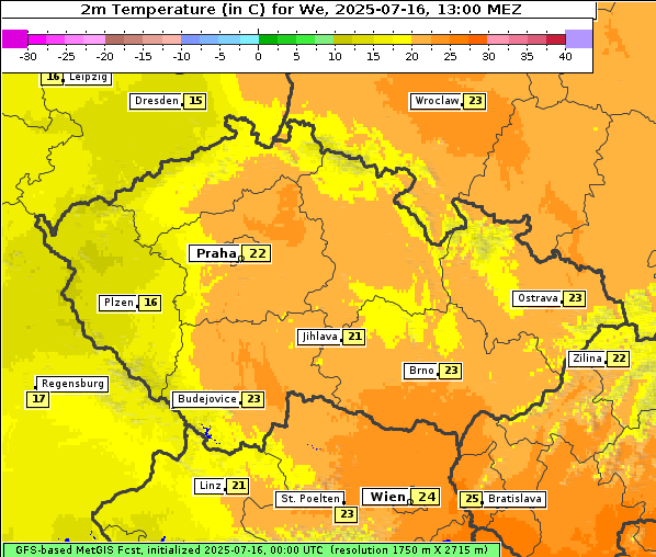 Temperatur, 16. 7. 2025