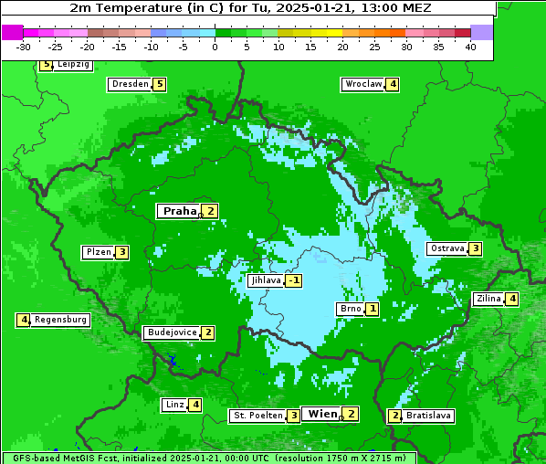 Temperatur, 21. 1. 2025