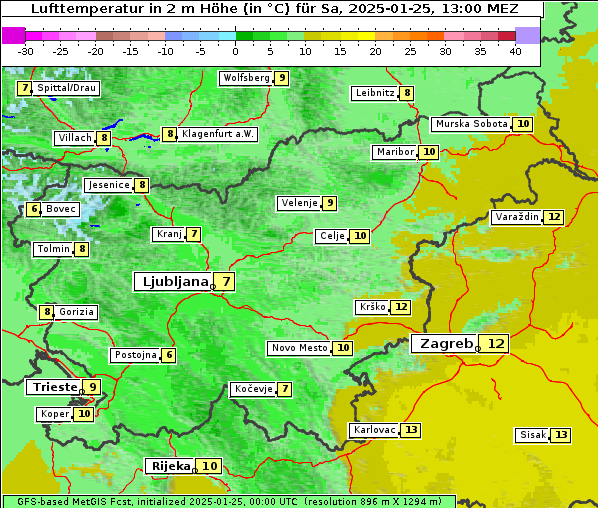 Temperatur, 25. 1. 2025