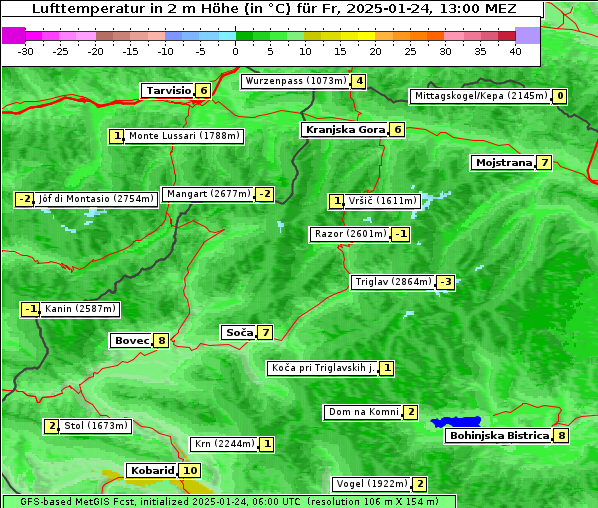 Temperatur, 24. 1. 2025