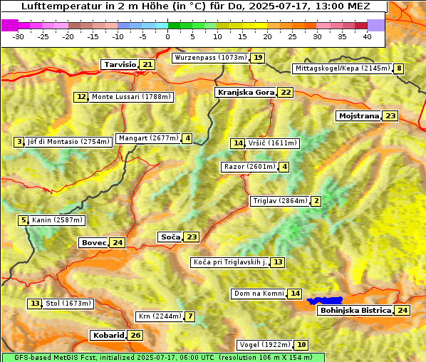 Temperatur, 17. 7. 2025