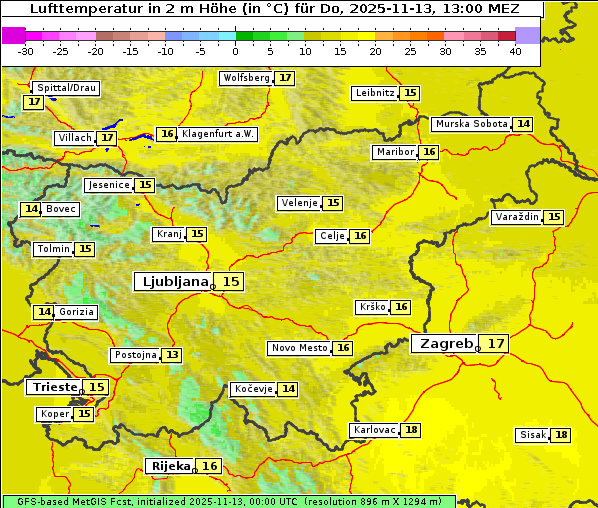 Temperatur, 13. 11. 2025