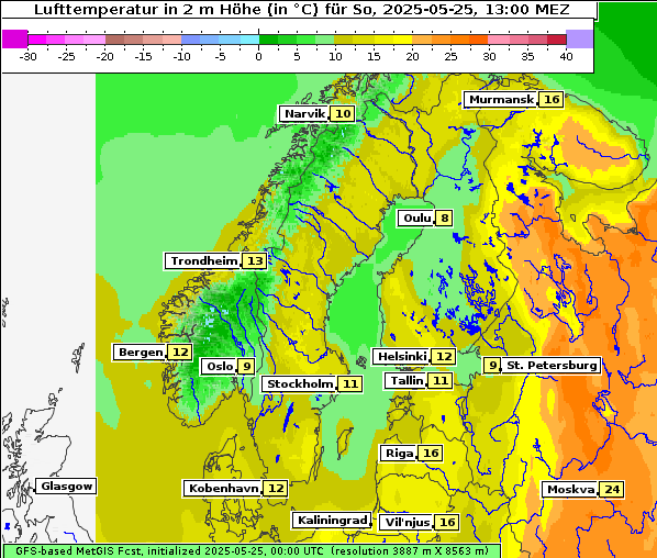 Temperatur, 25. 5. 2025