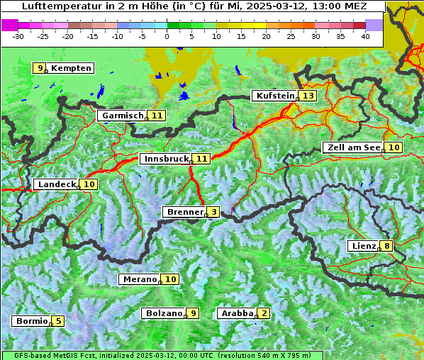 Temperatur, 12. 3. 2025