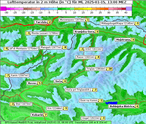 Temperatur, 15. 1. 2025