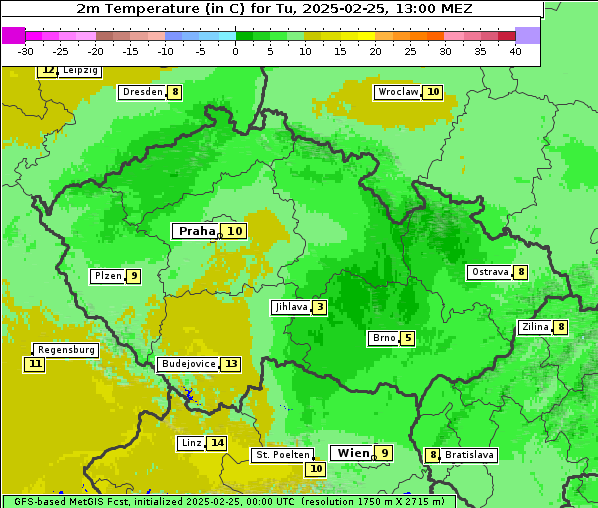 Temperatur, 25. 2. 2025