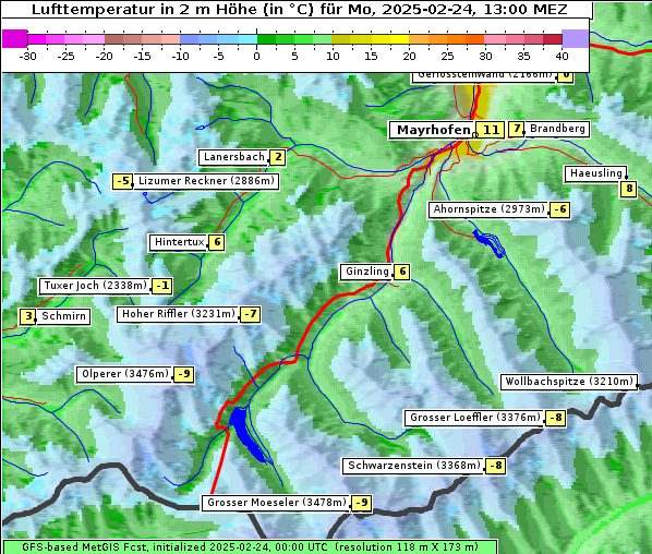 Temperatur, 24. 2. 2025