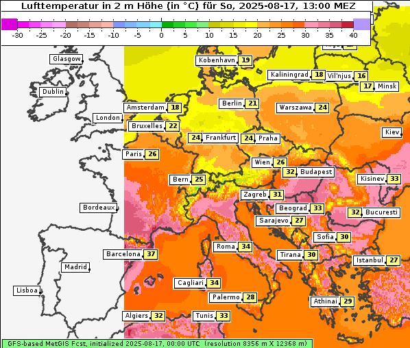 Temperatur, 17. 8. 2025