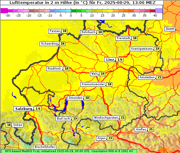 Temperatur, 29. 8. 2025