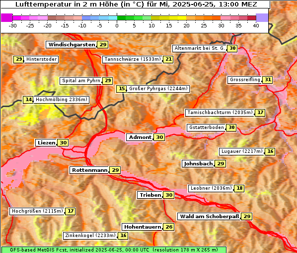 Temperatur, 25. 6. 2025