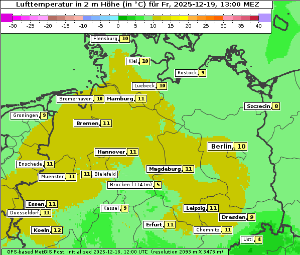 Temperatur, 19. 12. 2025