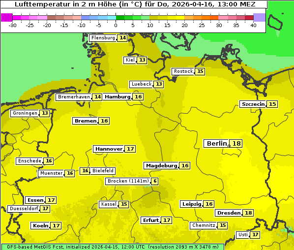 Temperatur, 16. 4. 2026