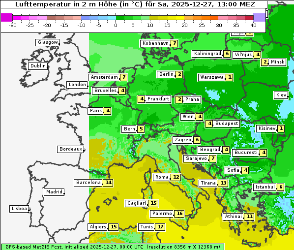 Temperatur, 27. 12. 2025