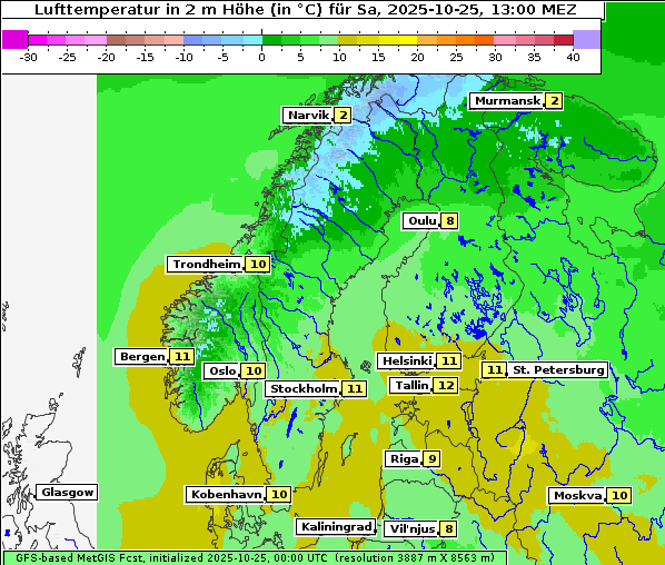 Temperatur, 25. 10. 2025
