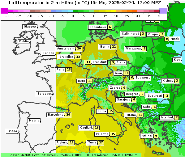 Temperatur, 24. 2. 2025