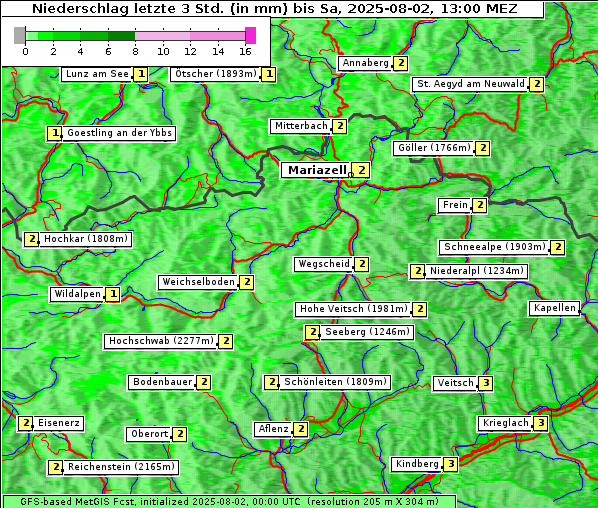 Niederschlag, 2. 8. 2025