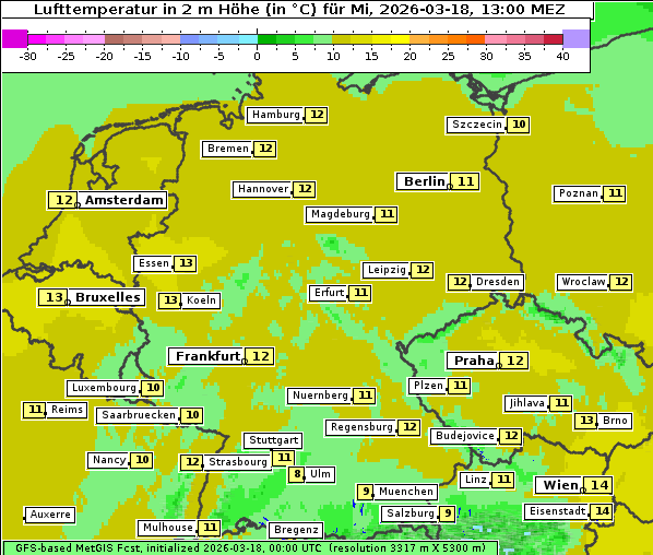 Temperatur, 18. 3. 2026