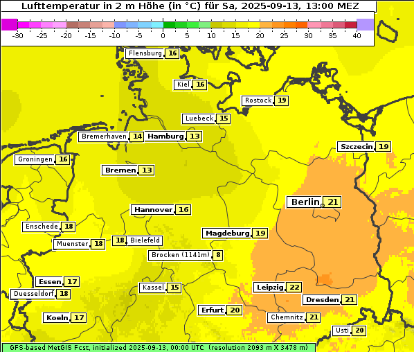 Temperatur, 13. 9. 2025