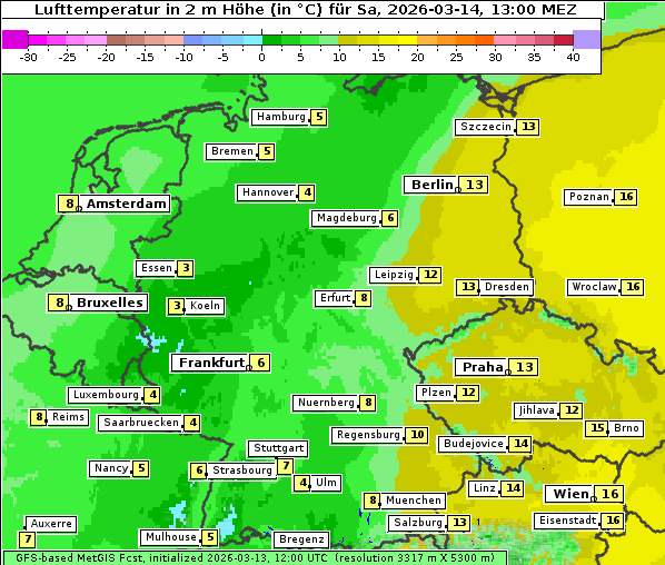 Temperatur, 14. 3. 2026