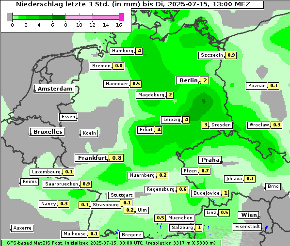 Niederschlag, 15. 7. 2025