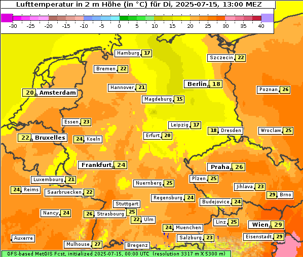 Temperatur, 15. 7. 2025