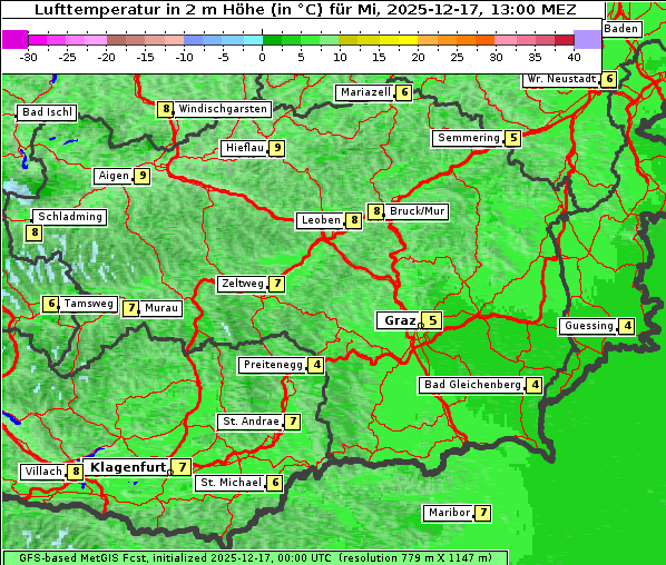 Temperatur, 17. 12. 2025
