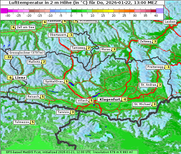 Temperatur, 22. 1. 2026