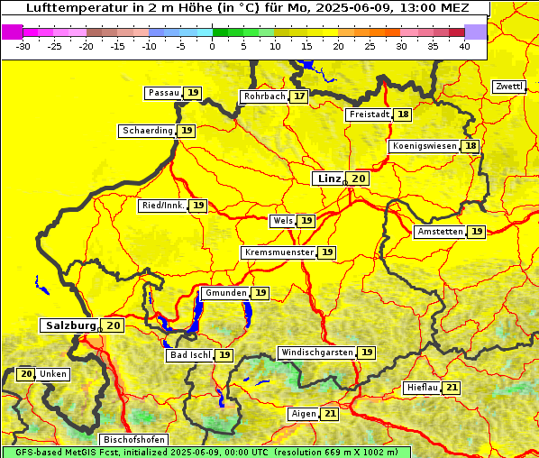 Temperatur, 9. 6. 2025